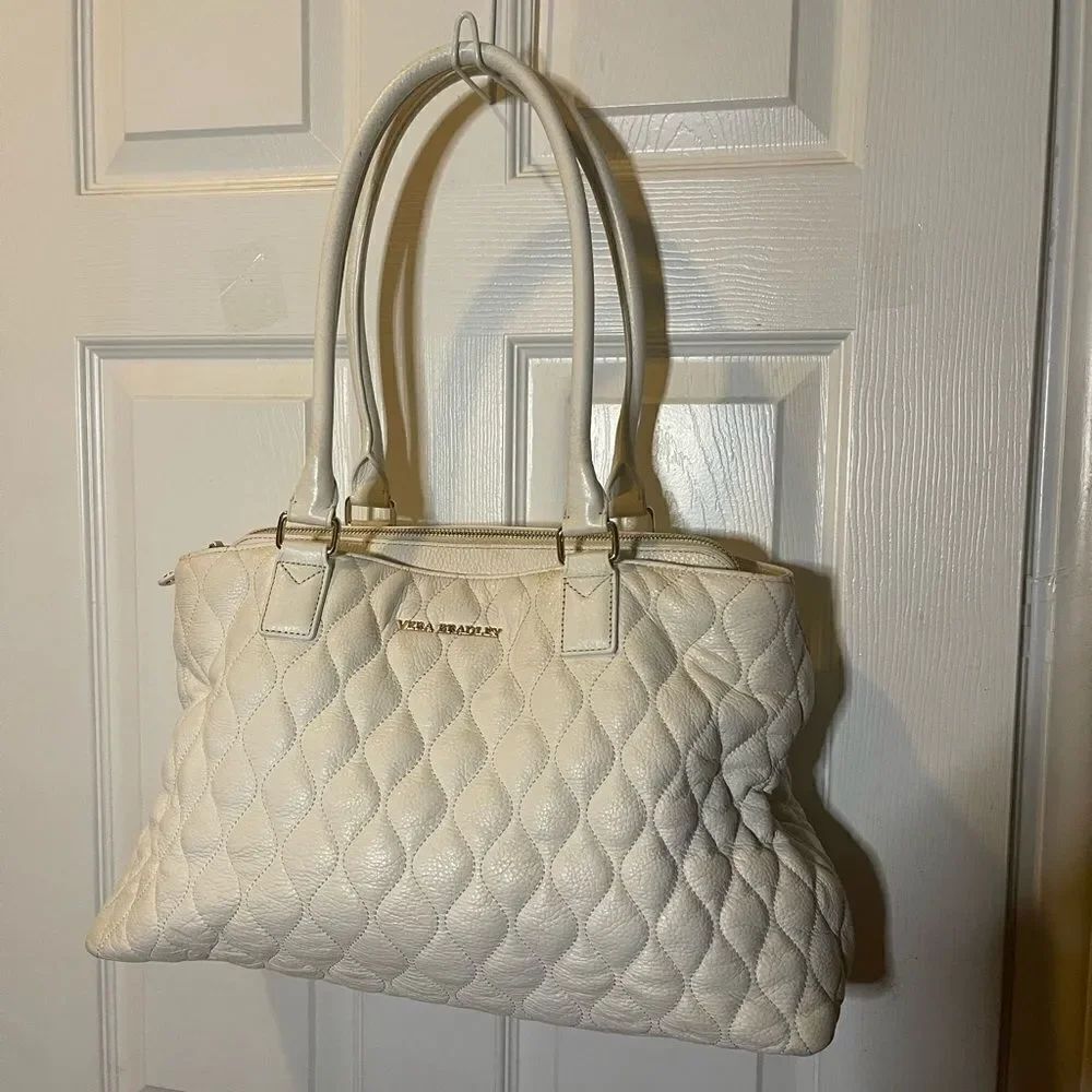 Vera Bradley White Quilted large shoulder bag with gold tone hardwares.